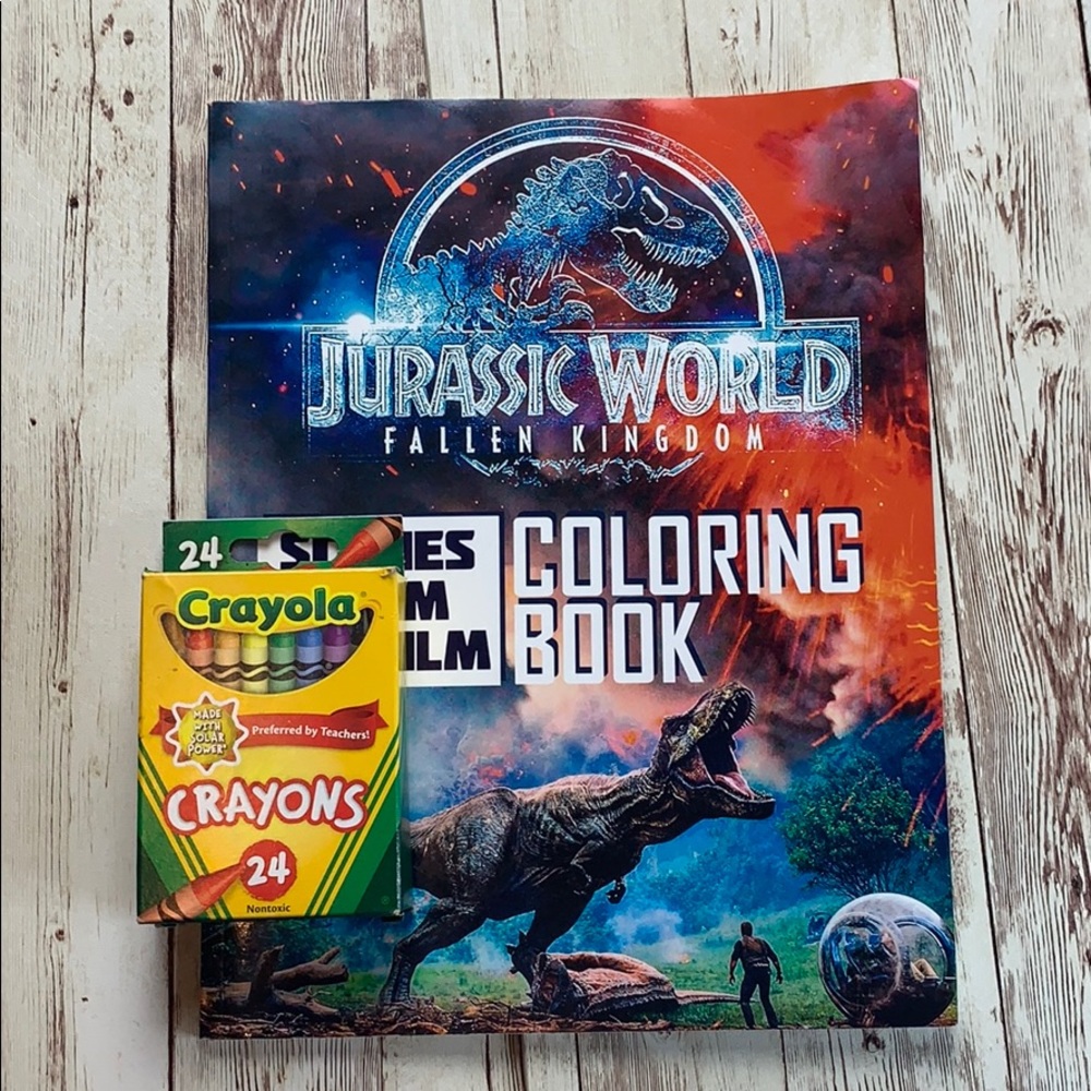 Jurassic World coloring book with Crayons